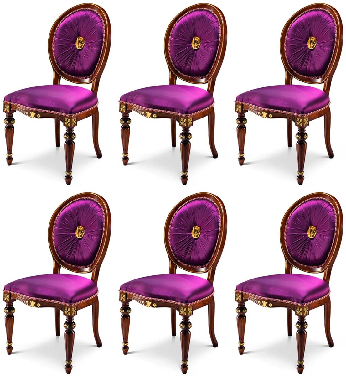 Luxury Baroque Dining Room Chair Set Purple / Brown / Gold - Handmade Kitchen Chairs Set of 6 - Luxury Dining Room Furniture in Baroque Style - Baroque Furniture - Luxury Quality - Made in Italy