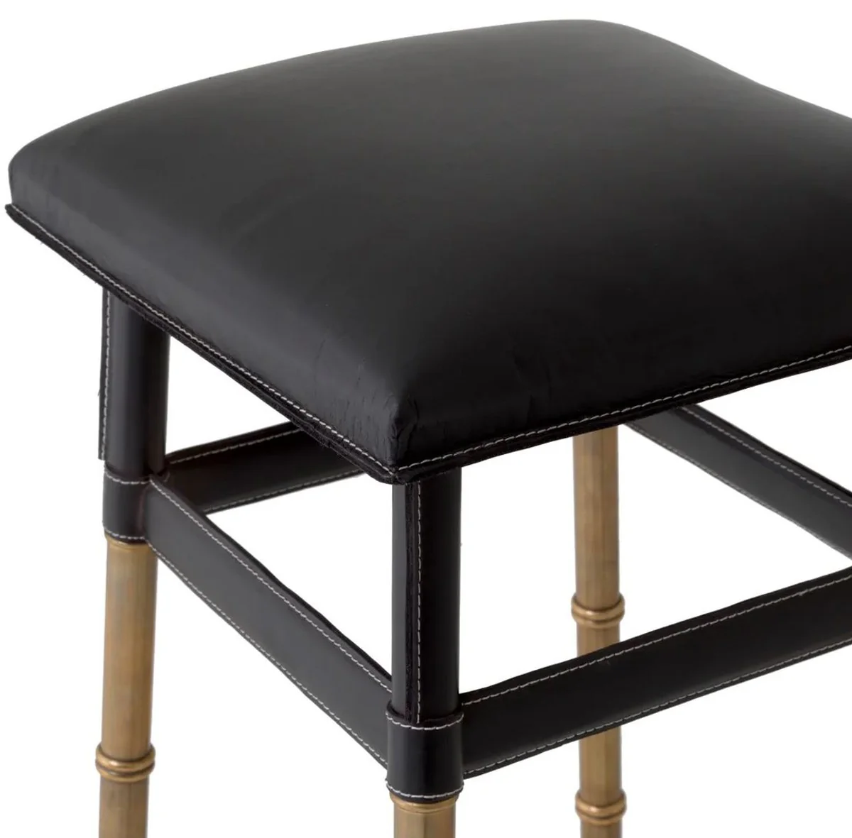Luxury bar stool black / vintage brass 34.5 x 33 x H. 80.5 cm - Padded bar chair with real leather - Bar furniture - Leather furniture - Luxury furniture - Luxury quality