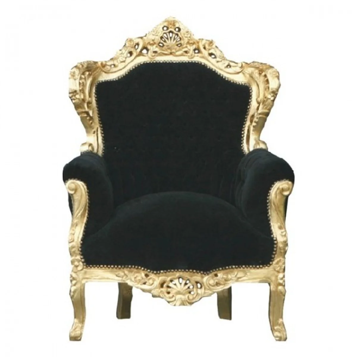 Barock Sessel King Schwarz / Gold - Antik Stil Sessel Barockmöbel Barocksessel