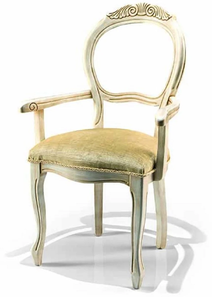 Luxury Baroque Dining Chair with Armrests Gold / Ivory - Made in Italy