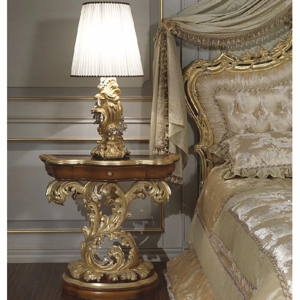 Luxury Baroque table lamp gold / silver / white H. 85 cm - Made in Italy