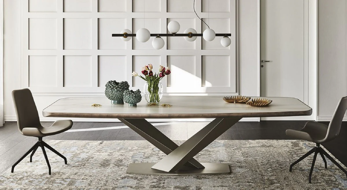 Luxury dining table multicolored / titanium colors 300 x 128 x H. 73 cm - Dining room table with high-quality ceramic table top - Modern dining room furniture - Luxury quality - Made in Italy