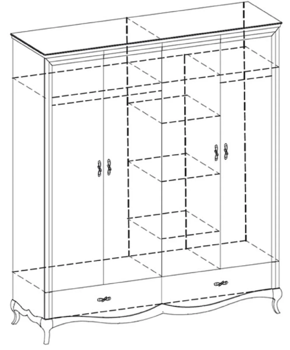 Luxury Art Nouveau bedroom cabinet high gloss white / brown 204.4 x 62.5 x H. 209.5 cm - solid wood wardrobe with 4 doors and 2 drawers - bedroom furniture