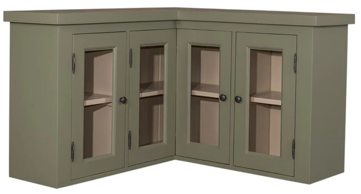 Country house style kitchen corner wall cabinet green / beige 98 x 98 x H. 65 cm - country house style wall cabinet with 3 glass doors