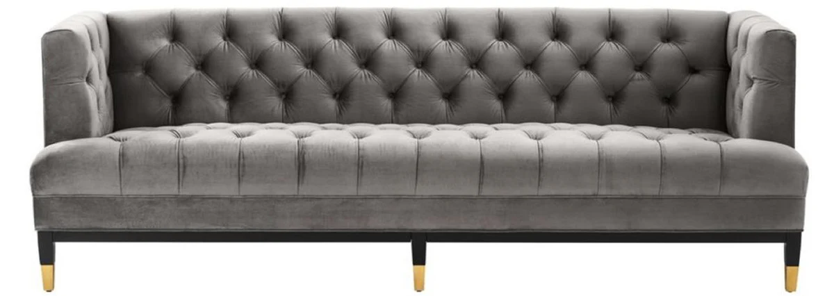 Luxury living room sofa gray / black / brass 230 x 85 x H. 79 cm - Chesterfield velvet sofa