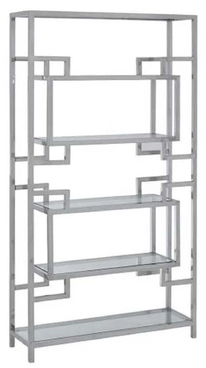 Shelf cabinet with glass shelves silver 100 x 30 x H. 180 cm - bookcase - living room cabinet - office cabinet - living room furniture - office furniture - luxury furniture