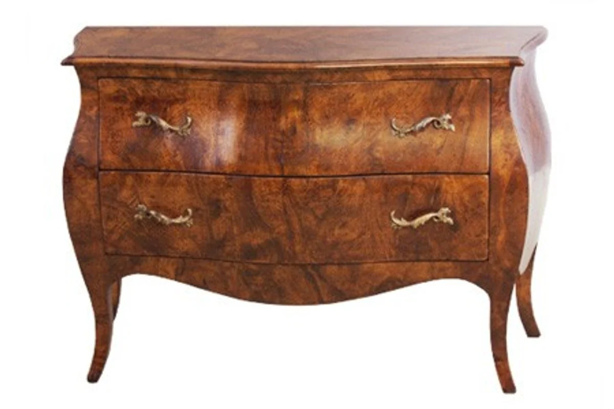 Baroque chest of drawers mahogany brown with brass-colored metal handles 126 cm - Hotel Collection