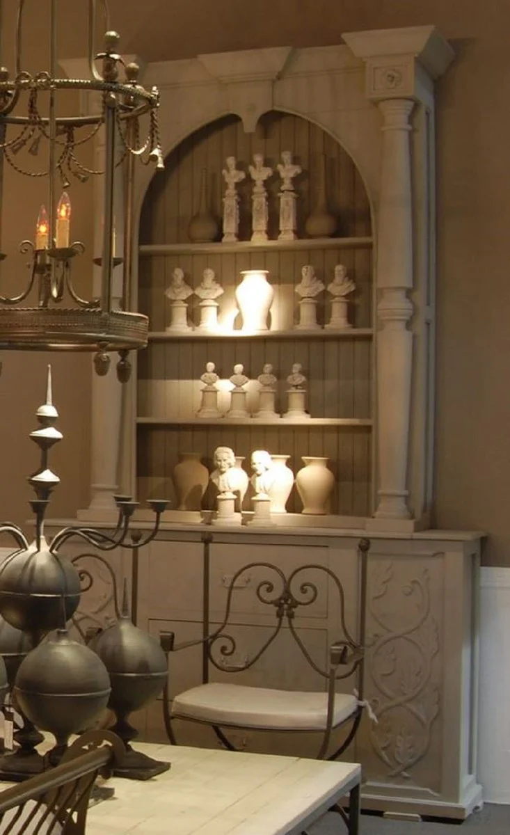 Luxury country house style cupboard light gray - handmade solid wood shelf cupboard - living room cupboard - dining room cupboard - country house style furniture