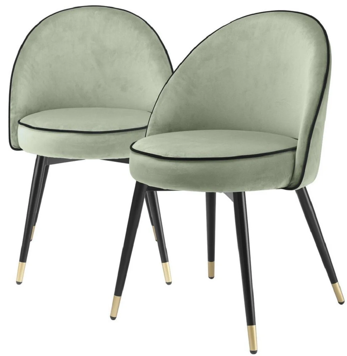 Luxury dining room chair set pistachio green / black / brass 55 x 64 x H. 83 cm - Dining room chairs with elegant velvet fabric - Dining room furniture