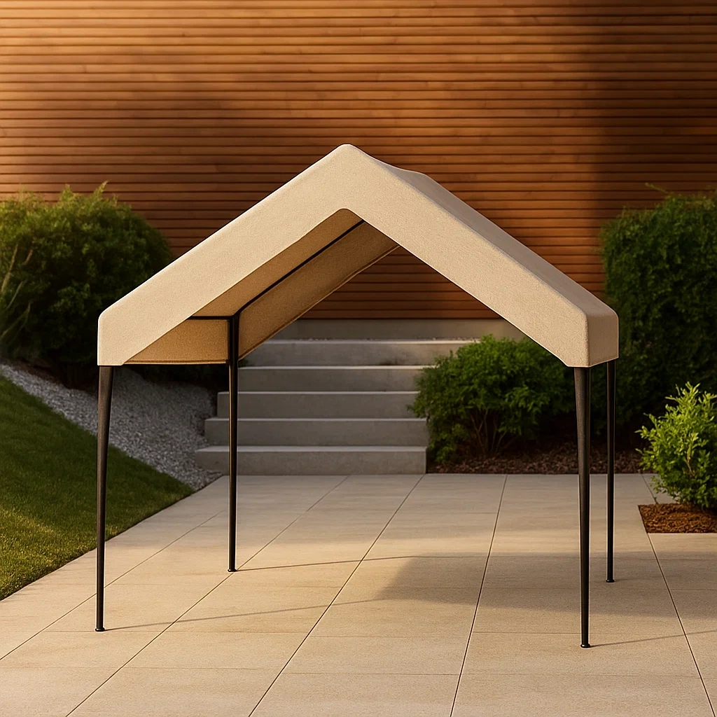 Metallener Pavillon und Kiosk mit Satteldach, beige, schwarzes Gestell, 300 x 300 x 240 cm. – 5lsW2ivUAYg1