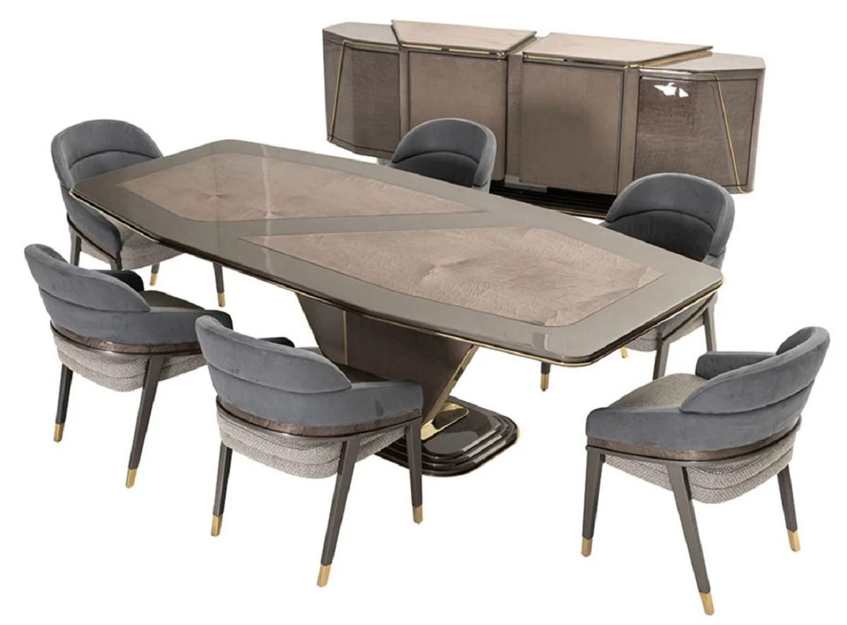 Luxury dining table gray / gold 252 x 112 x H. 79 cm - solid wood dining room table - dining room furniture - luxury furniture - luxury furnishings