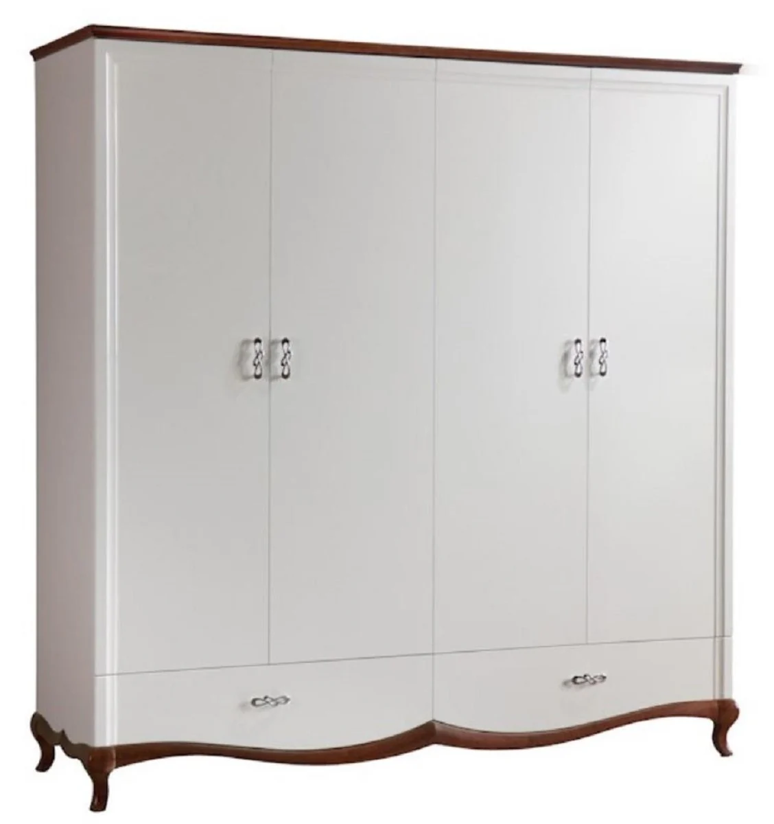 Luxury Art Nouveau bedroom cabinet high gloss white / brown 204.4 x 62.5 x H. 209.5 cm - solid wood wardrobe with 4 doors and 2 drawers - bedroom furniture