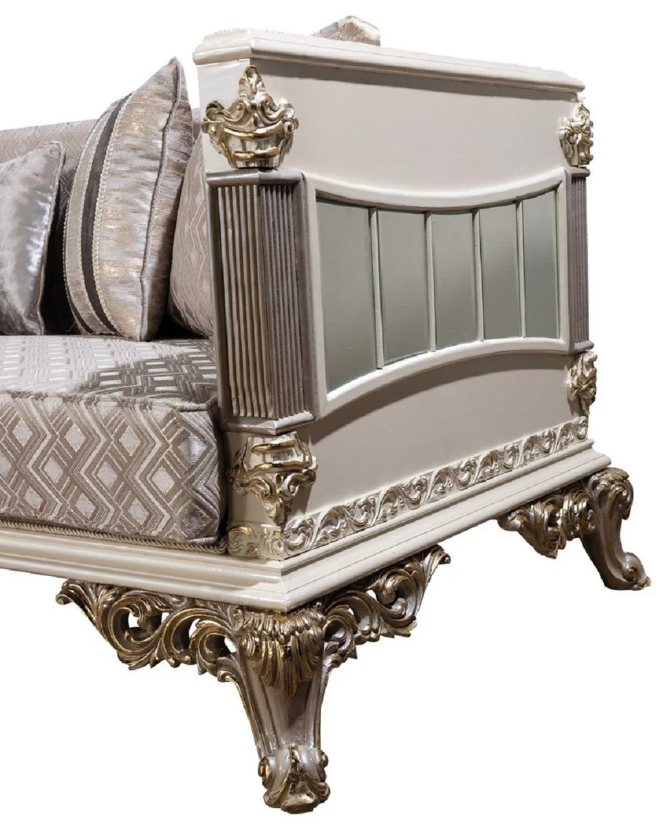 Luxury Baroque Sofa Silver / White / Gray / Gold - Mirrored Baroque Style Living Room Sofa - Luxury Living Room Furniture in Baroque Style - Baroque Furniture - Baroque Furnishings
