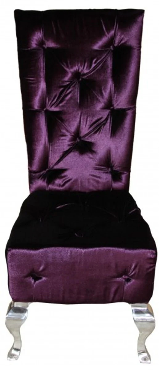 Baroque dining room chair purple / silver - designer chair - luxury quality high-back high-back chair