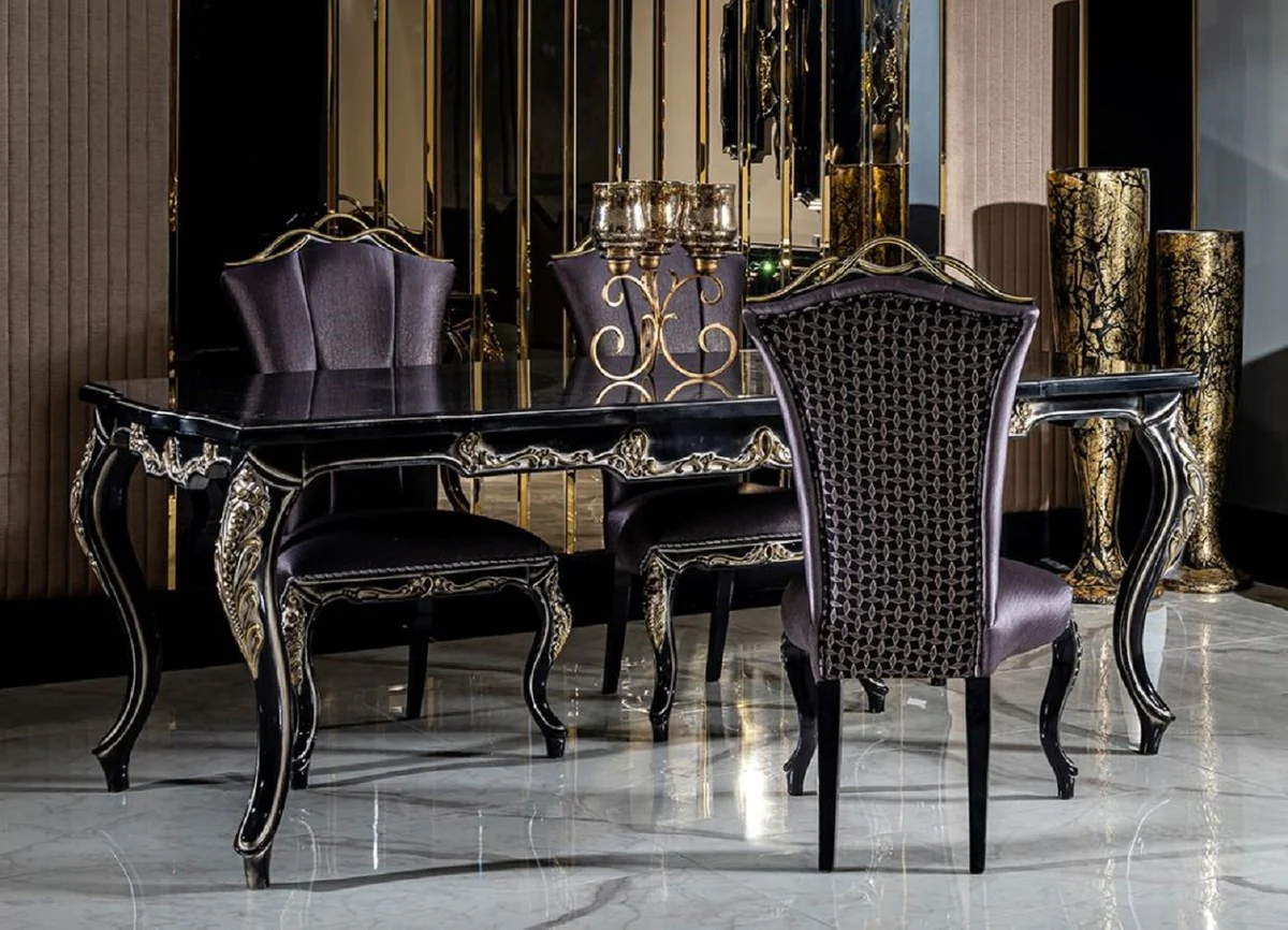 Luxury Baroque Dining Room Set Purple / Black / Gold - 1 Dining Table & 6 Dining Chairs - Baroque Dining Room Furniture - Noble & Magnificent