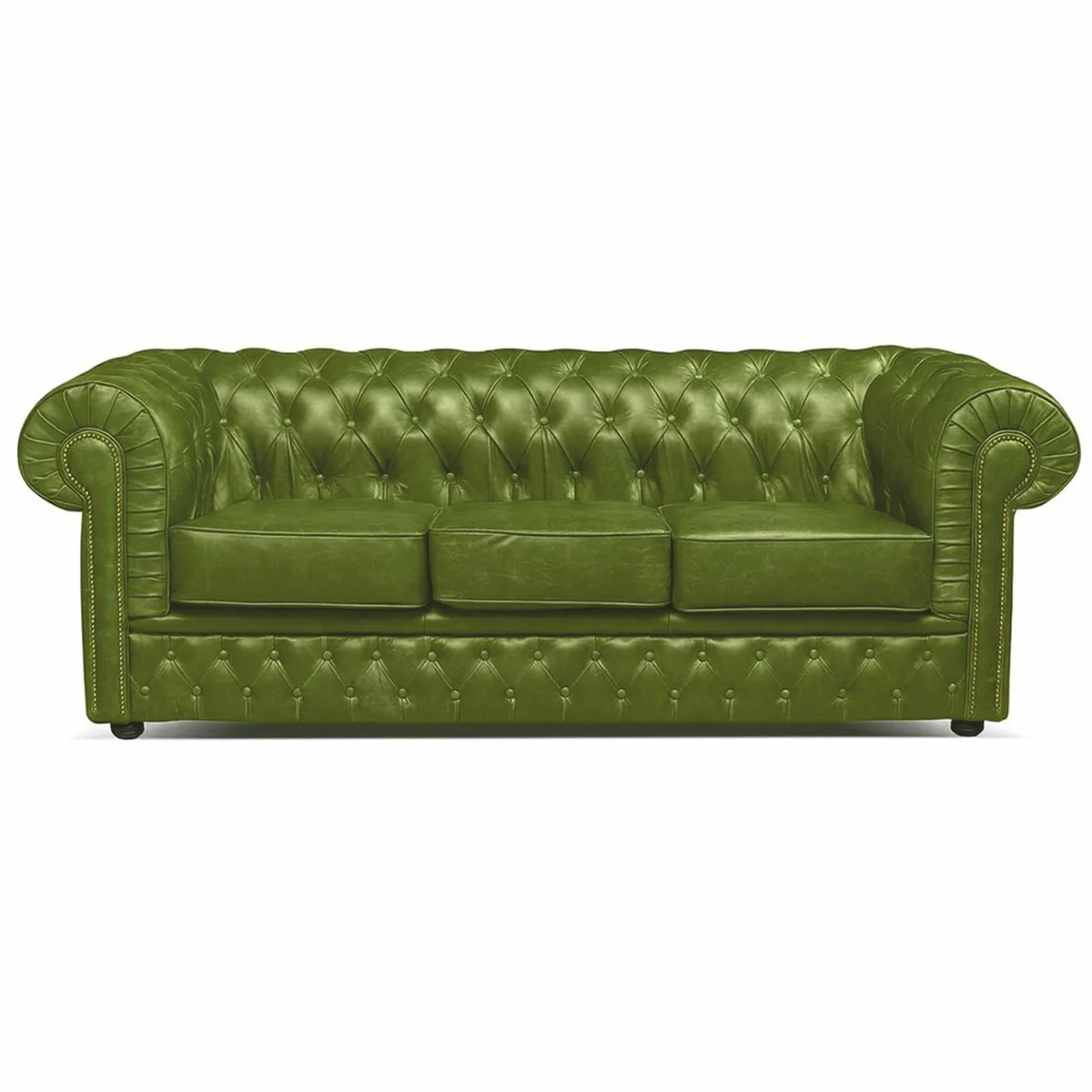 Luxury Chesterfield Leather Sofa Vintage Green / Black 224 cm - Genuine Leather Furniture