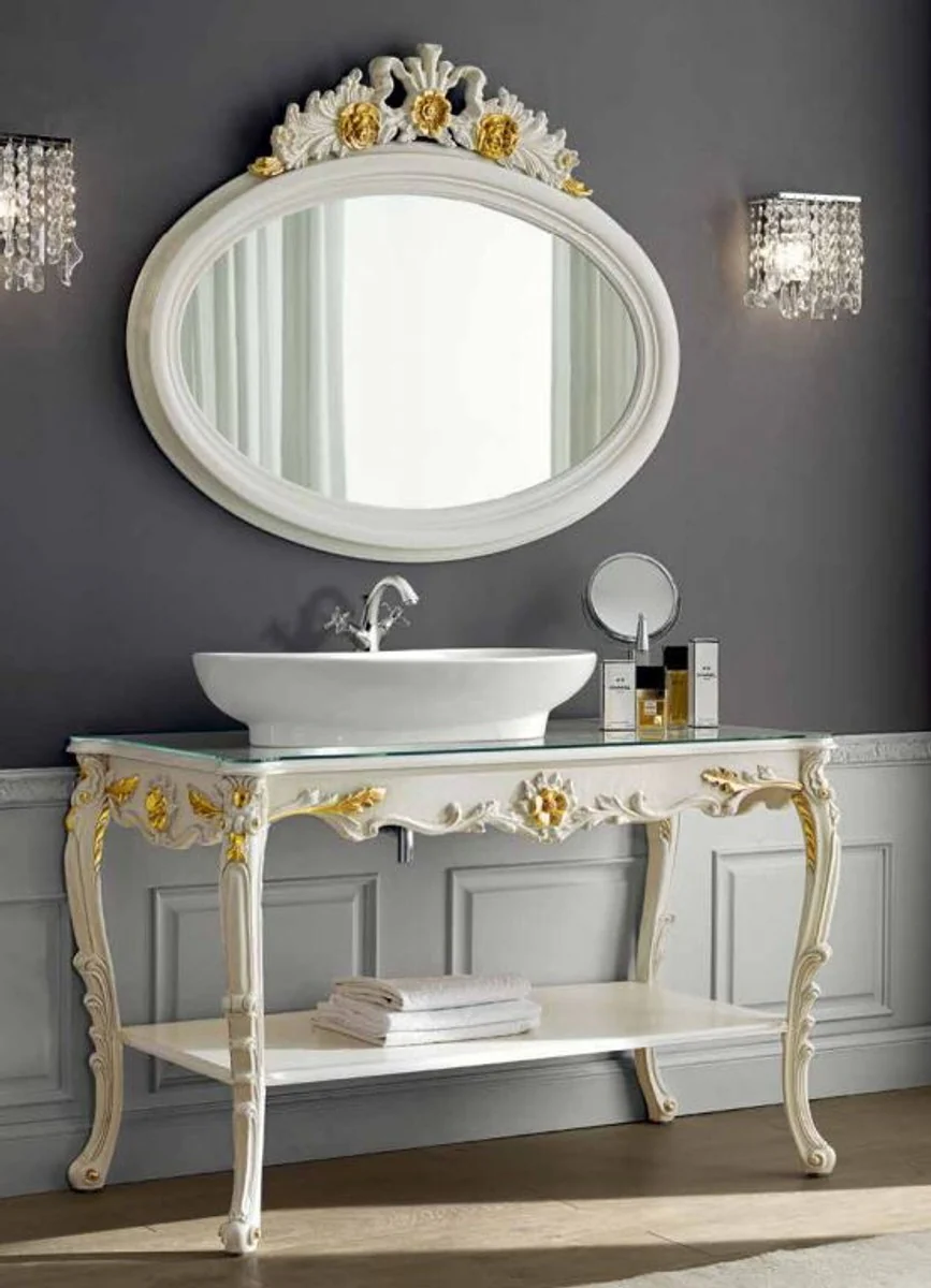 Luxury baroque bathroom set ivory / gold - 1 washbasin & 1 wall mirror - bathroom furniture in baroque style - noble & magnificent