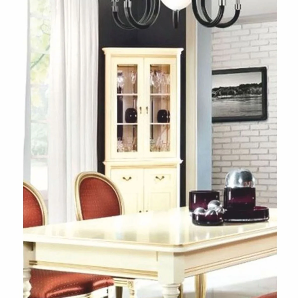 Luxury Baroque corner display cabinet cream / gold H. 206.6 cm - Baroque dining room furniture