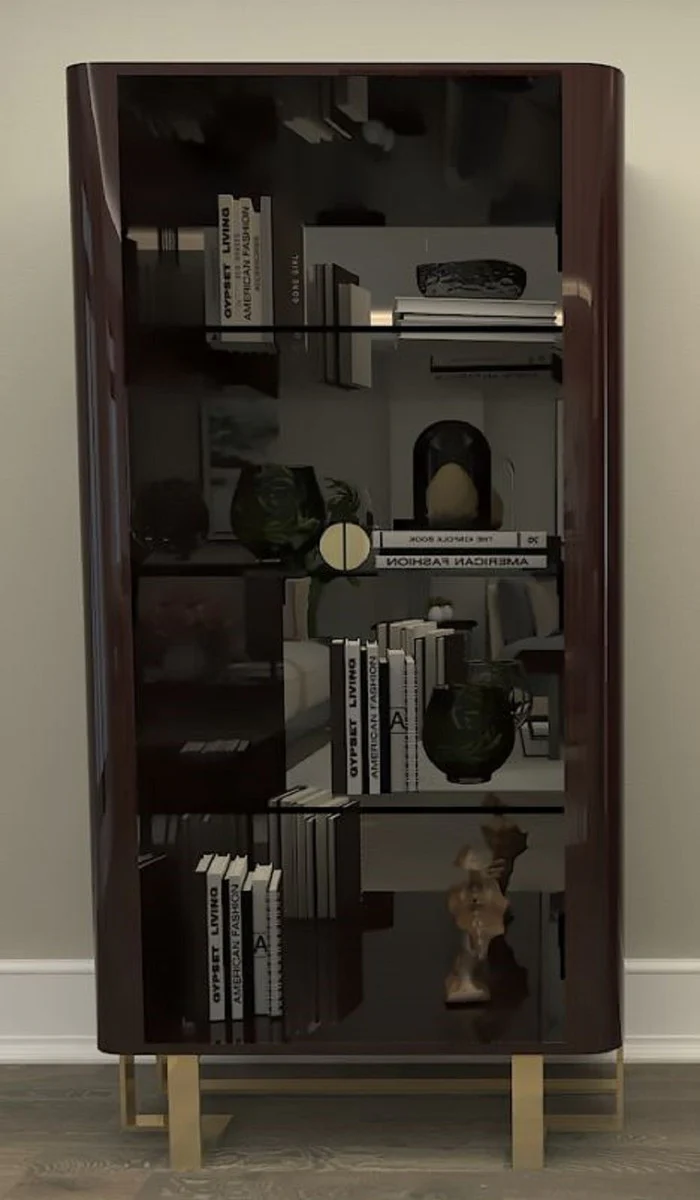 Luxury Art Deco display cabinet dark brown / gold - handmade solid wood display cabinet with 2 glass doors - Art Deco living room furniture