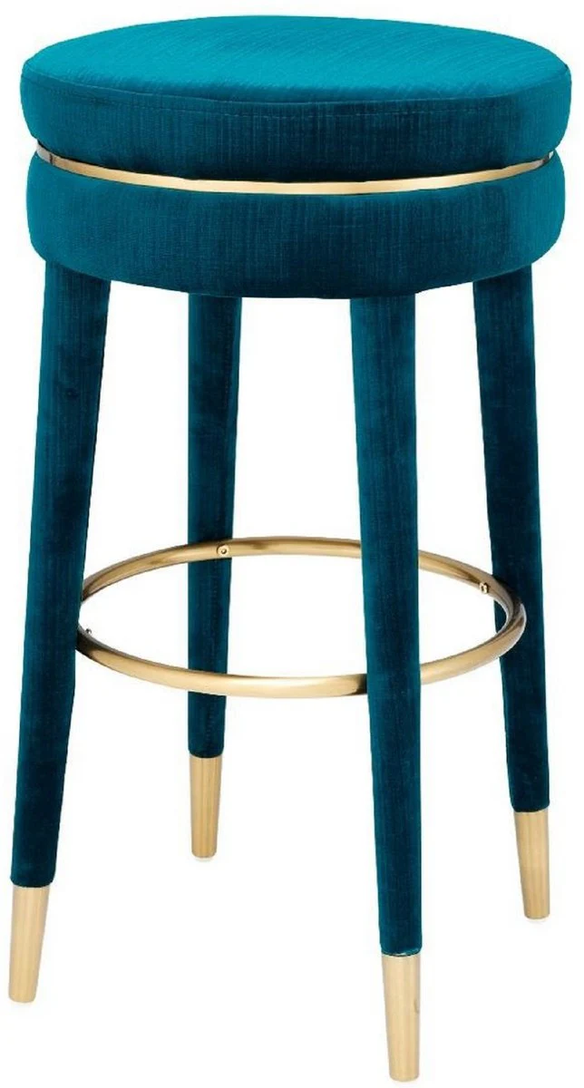 Luxury bar stool blue / brass Ø 41 x H. 78 cm - Round velvet stool - Luxury furniture