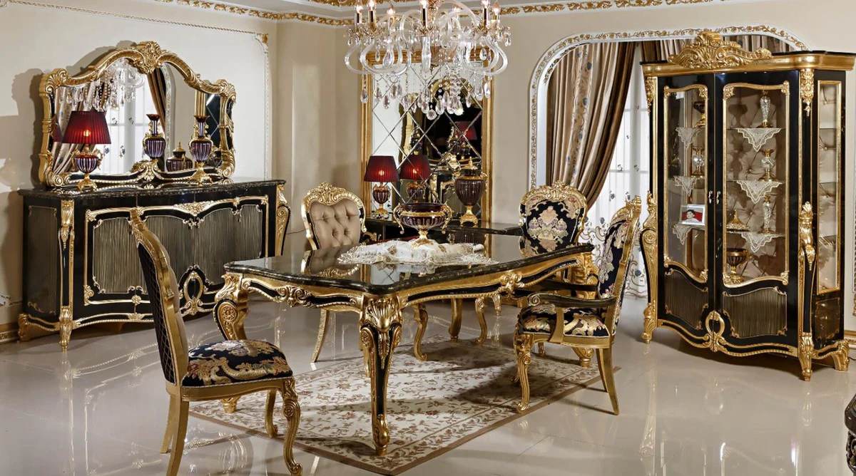 Luxury Baroque Dining Room Set Black/Multicolor/Gold