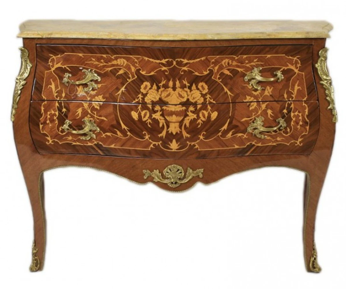 Baroque chest of drawers brown with marble top cream and 2 drawers - Empire chest of drawers