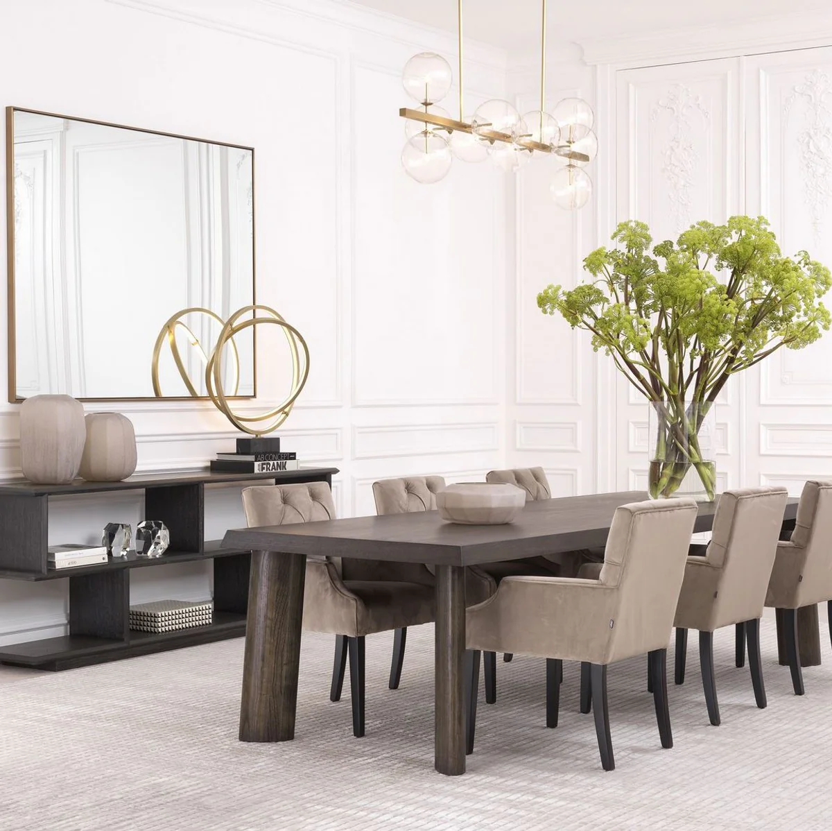 Luxury dining table mocha colors 300 x 110 x H. 76 cm - Solid wood kitchen table - Rectangular dining room table - Luxury dining room furniture