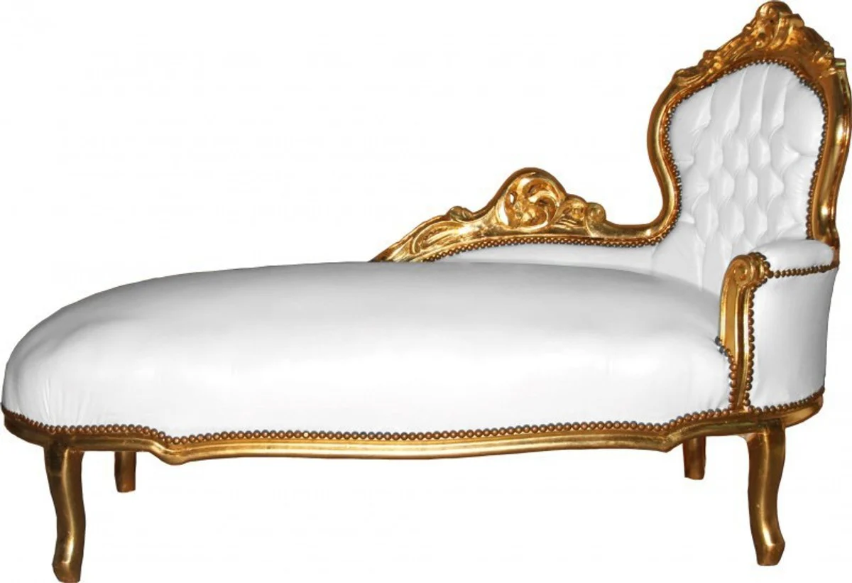 Barock Chaiselongue Weiß/Gold Lederoptik