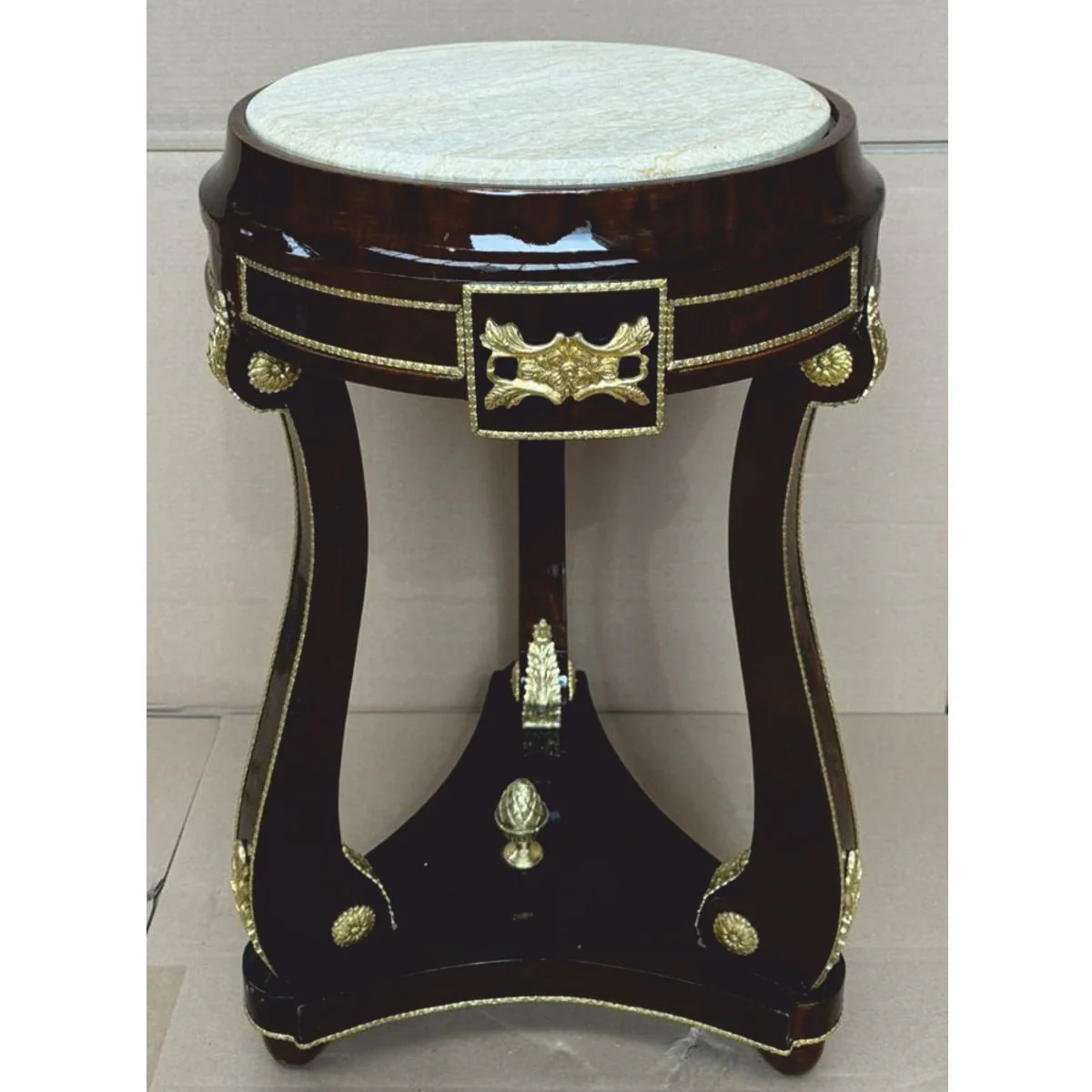 Baroque side table with marble top dark brown / gold / gray H. 73 cm
