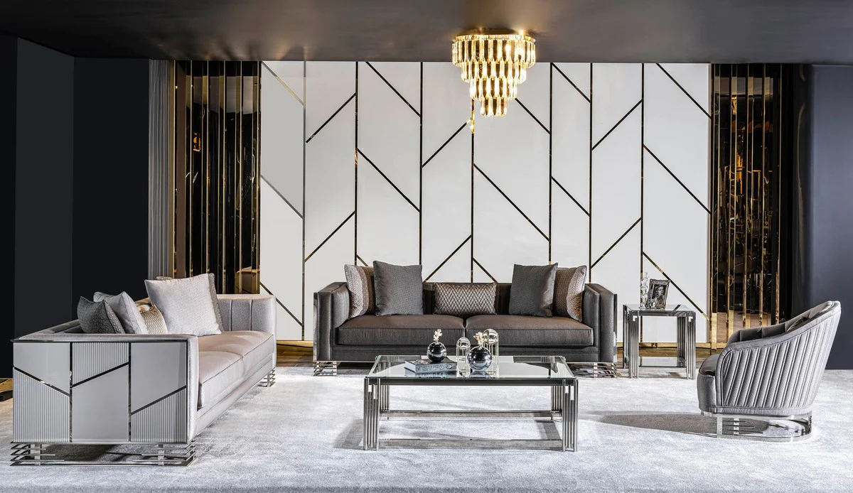 Luxury coffee table silver 120 x 80 x H. 45 cm - Rectangular living room table with glass top - Luxury living room furniture - Luxury hotel furniture