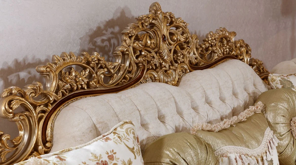 Luxury Baroque Sofa White / Multicolored / Brown / Gold - Magnificent Living Room Sofa with Elegant Pattern - Baroque Living Room & Hotel Furniture - Noble & Magnificent