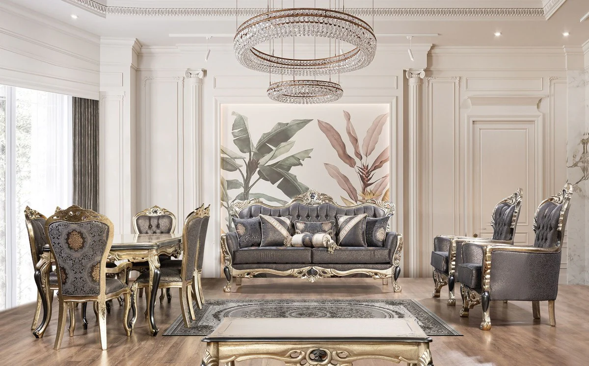 Luxury Baroque Dining Table Antique Gold / Black - Rectangular Baroque Style Kitchen Table - Luxury Dining Room Furniture in Baroque Style - Baroque Dining Room Furniture - Baroque Furnishings