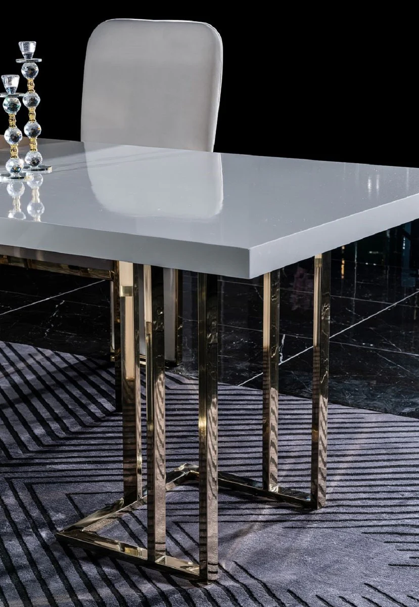 Luxury dining table white / gold 200 x 110 x H. 80 cm - Rectangular kitchen table with solid wood table top and metal legs - Dining room furniture - Kitchen furniture - Luxury furniture