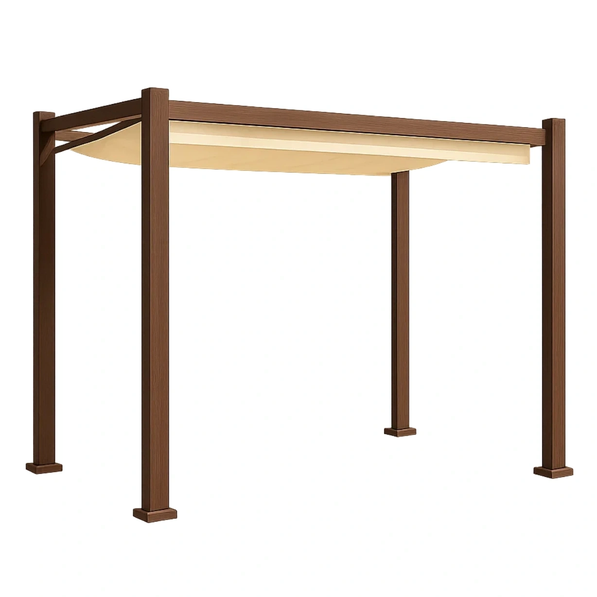 Rechteckige Pergola aus Holz und Stoff, braun, Flachdach, freistehend, Maße 300 x 200 x 250 cm, geeignet für Garten oder Terrasse - WnjOx8RCdyY7