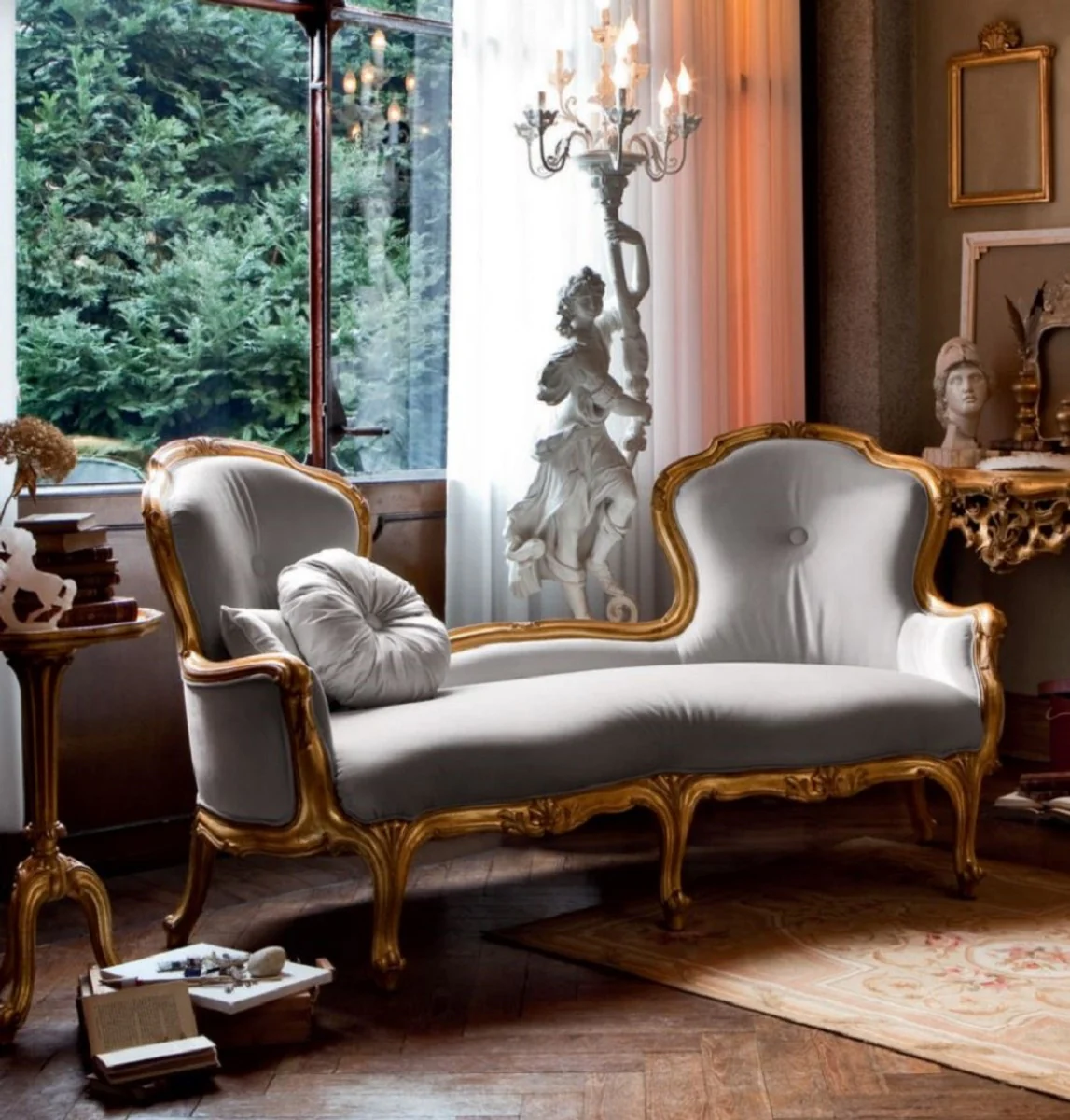 Luxury Baroque Sofa Gray / Gold - Magnificent Baroque Style Living Room Sofa - Luxury Living Room Furniture in Baroque Style - Baroque Furniture - Luxury Quality - Made in Italy