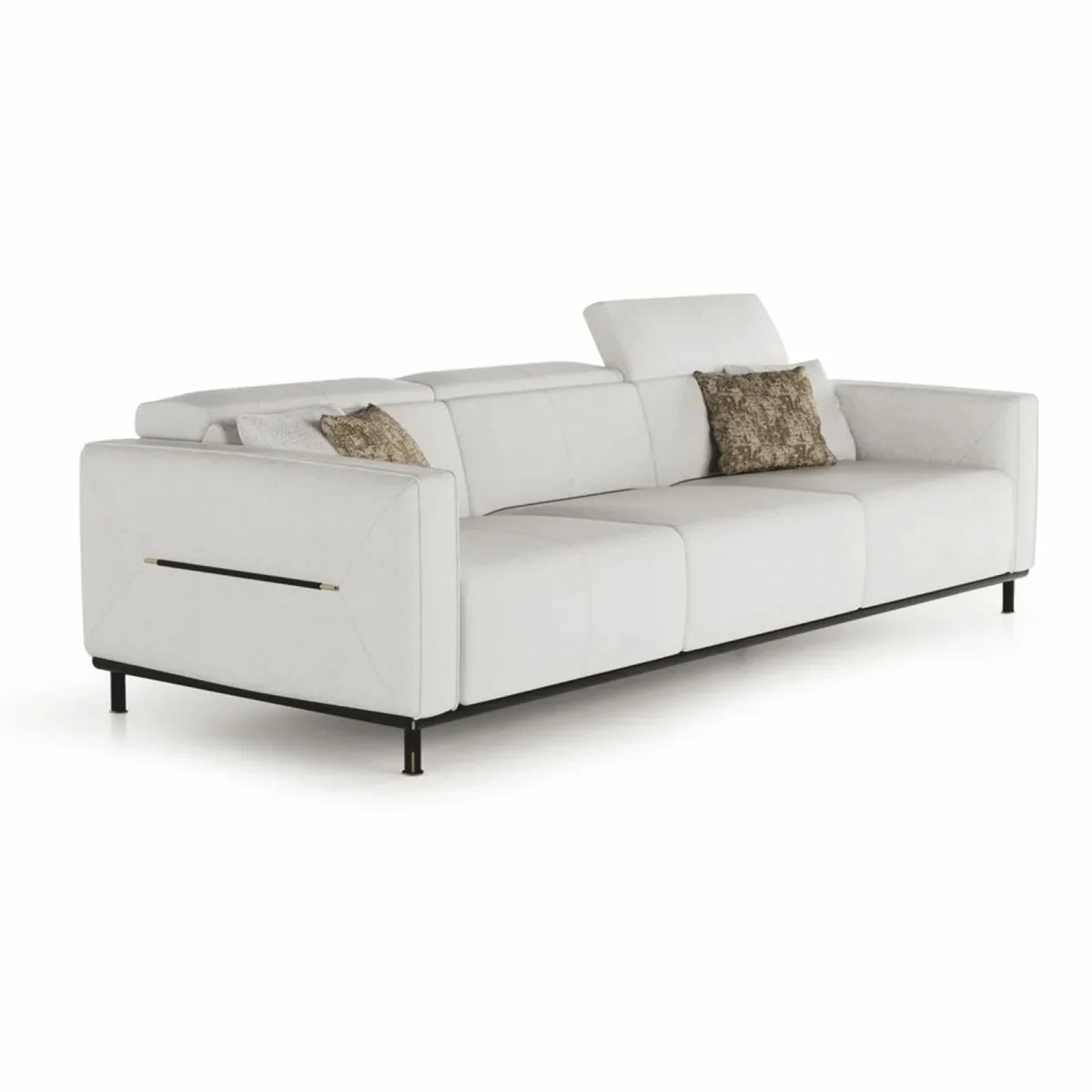 Luxus Wohzimmer & Hotel Sofa Hellgrau / Schwarz / Messing 260 cm - Luxus Möbel