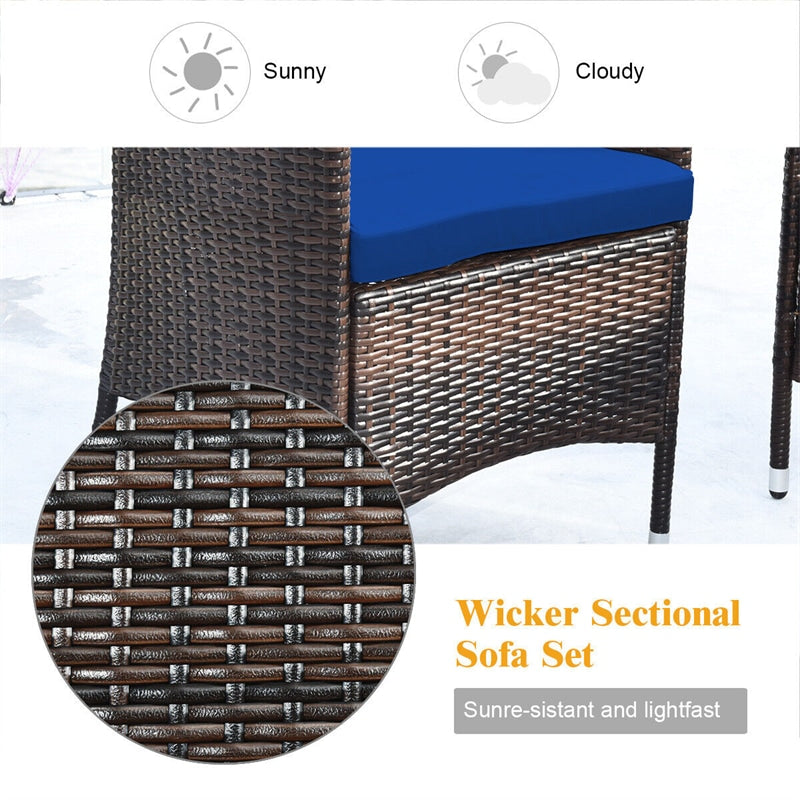 4 Pcs Outdoor Rattan Patio Conversation Set Wicker Furniture Set with Coffee Table and Cushion Sofas