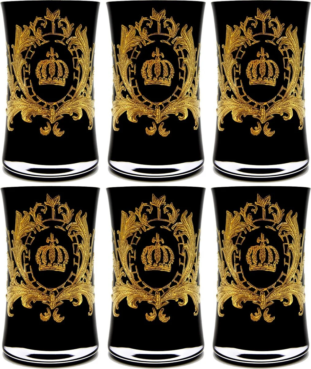 Pompöös by Luxus water glass set black / gold Ø 8 x H. 13 cm - water glasses with 24 carat gold plating - Pompöös glasses designed by Harald Glööckler