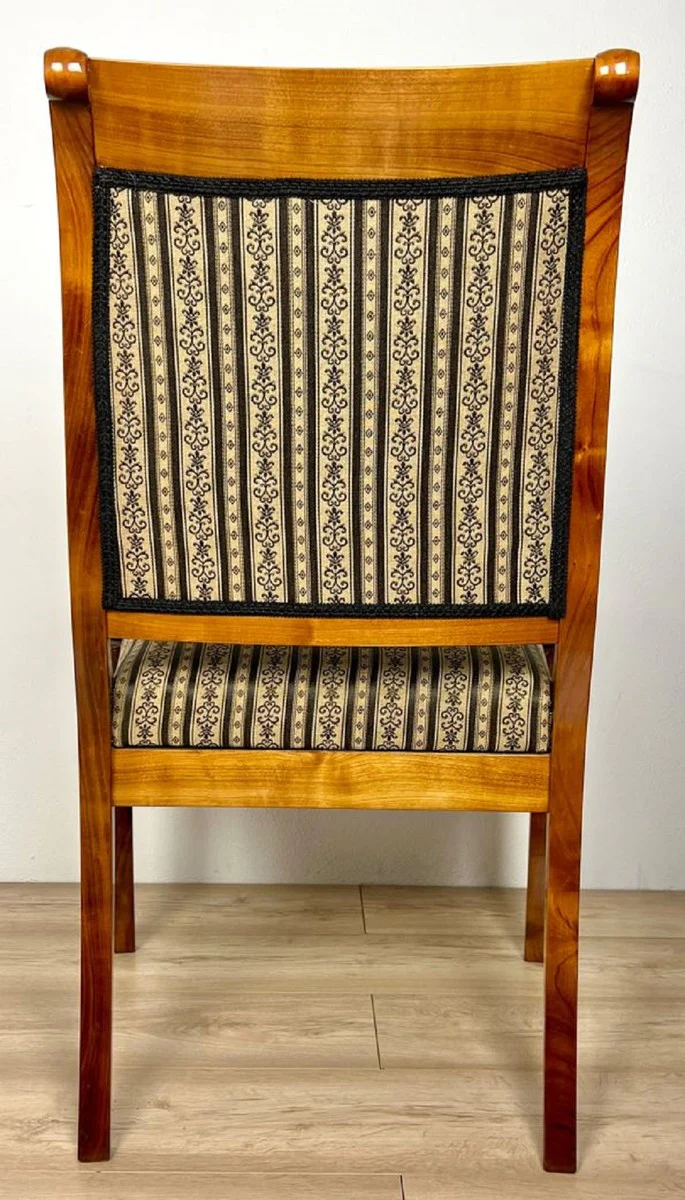 Luxury Biedermeier dining room chair with armrests and stripes brown / beige / black 60 x H. 95 cm - Solid wood kitchen chair - Solid wood dining room furniture - Biedermeier dining room furniture