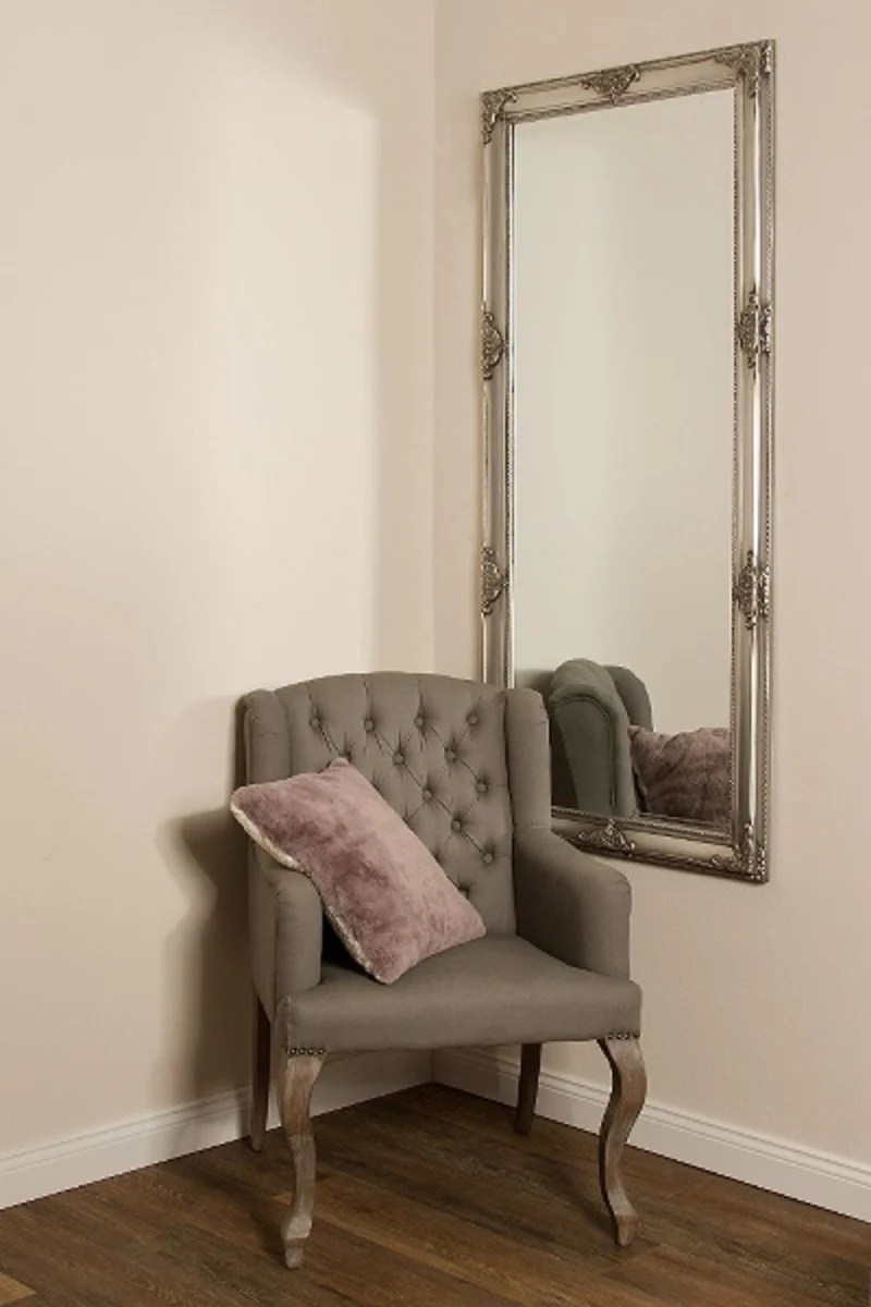Baroque wall mirror silver 72 x H. 162 cm - Handcrafted baroque mirror with wooden frame and beautiful decorations
