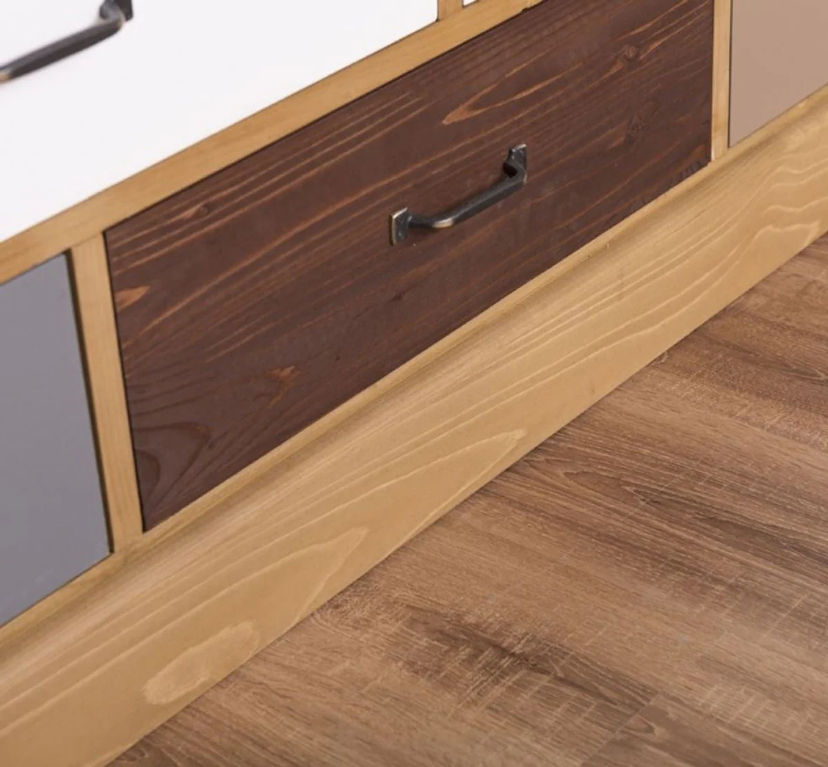 Country house style chest of drawers light brown / multicolored 180 x 48 x H. 95 cm - solid wood cabinet with 19 drawers - country house style furniture