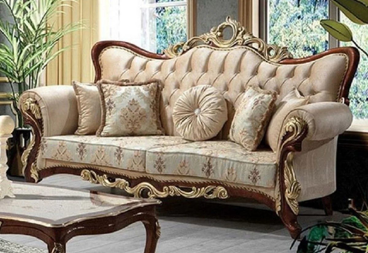 Luxury Baroque Sofa Beige / Brown / Gold 230 cm - Baroque Living Room Furniture