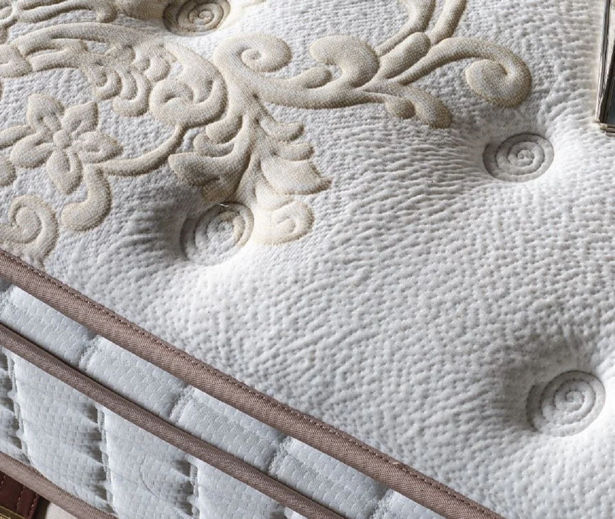 Luxury double bed cream / white / brown 180 x 200 cm - solid wood bed with headboard and mattress - bedroom furniture - hotel furniture - luxury furniture - luxury furnishings