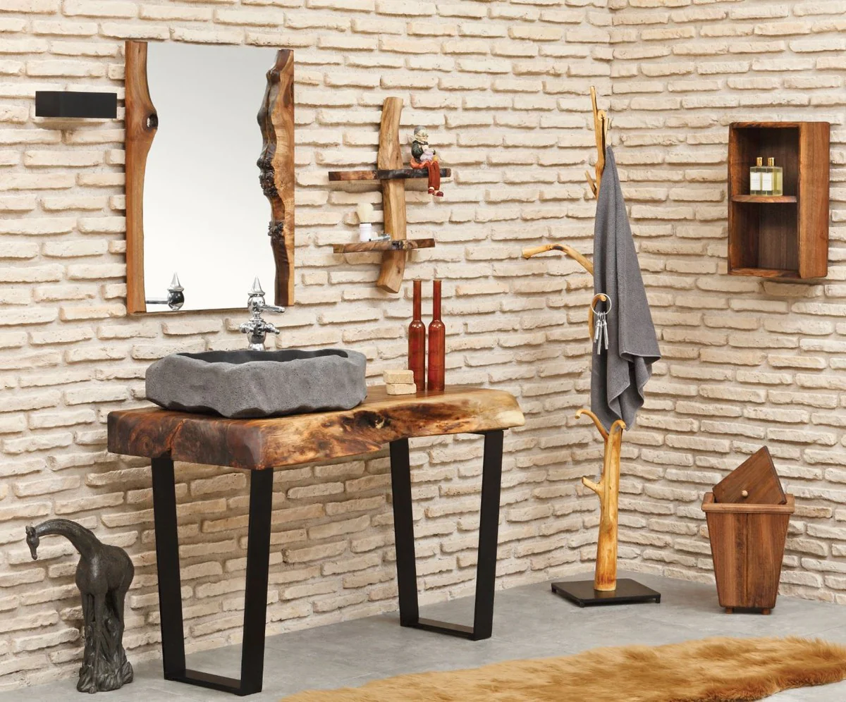 Designer bathroom set natural colors / brown / gray / black - solid wood bathroom furniture with volcanic stone sink - luxury quality