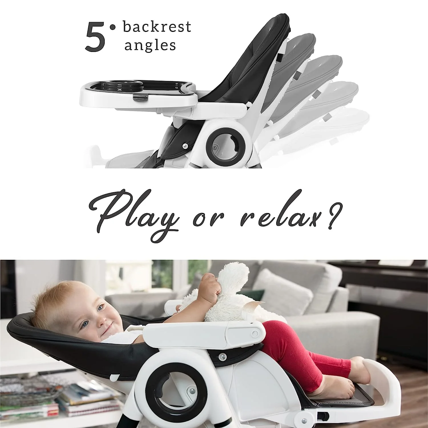 Hochstühle für Babys und Kleinkinder – Dunkelgrauer Silla para Comer de Bebe – Babyhochstuhl in 7 verschiedenen Höhen verstellbar