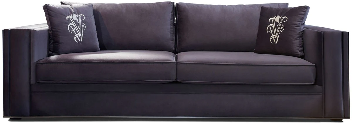 Luxury sofa purple / silver 240 x 95 x H. 65 cm - Living room sofa with decorative pillows - Luxury living room furniture