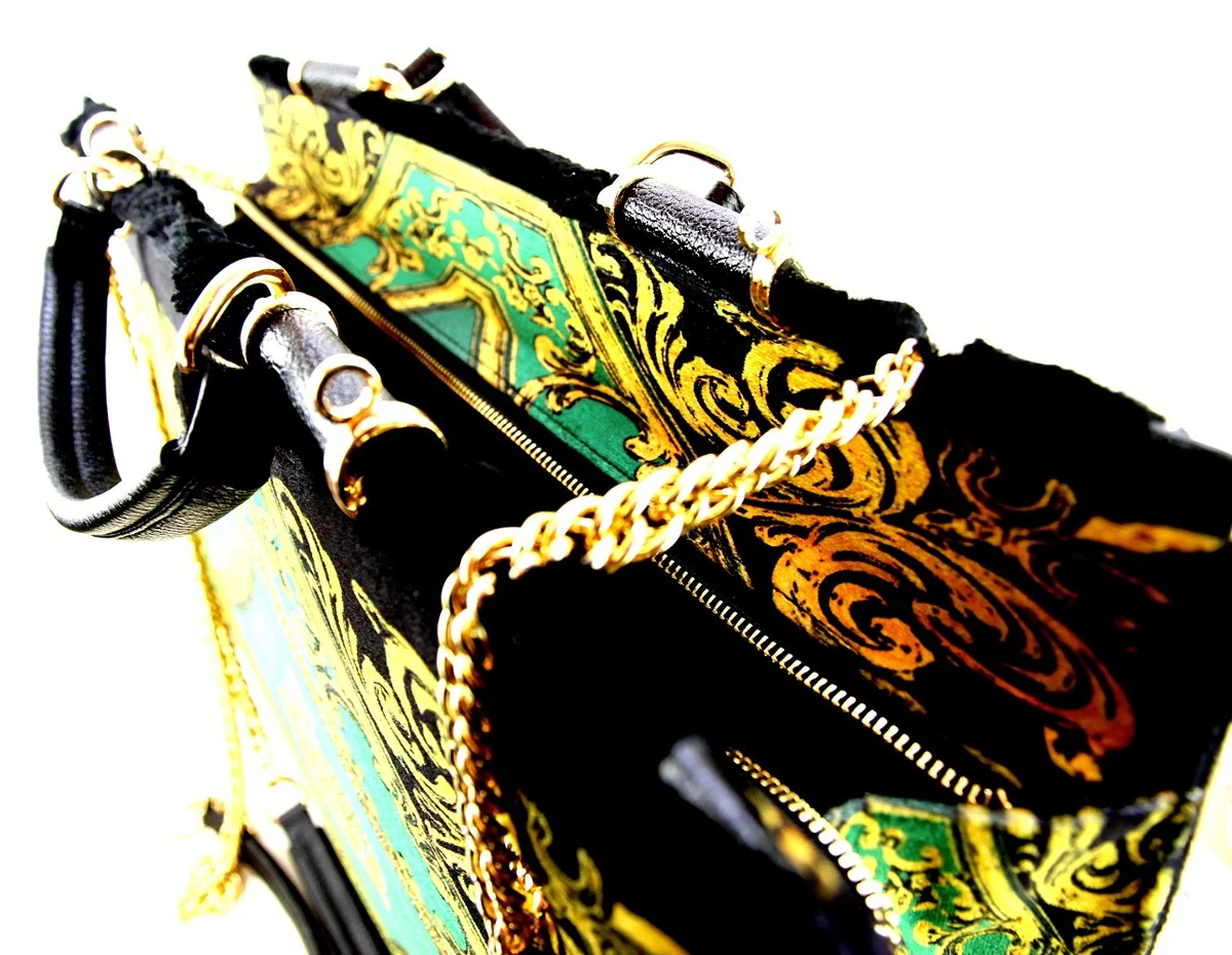 Pompöös by Luxus women's handbag crown and glitter stones green / black / gold 43 x H. 43 cm - designed by Harald Glööckler