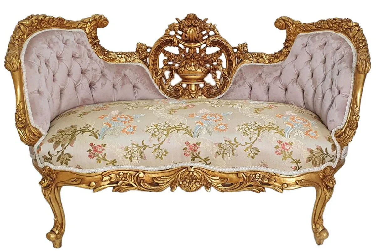 Baroque sofa pink / beige / multicolored / gold - magnificent living room sofa in baroque style - living room furniture in baroque style - baroque furniture - baroque furnishings