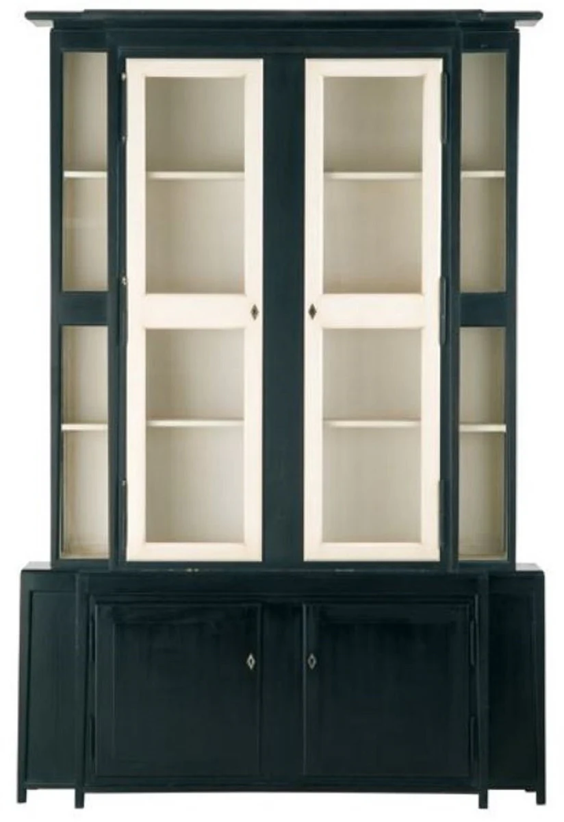Luxury country house style display cabinet black / white 180 x 45 x H. 270 cm - handmade display cabinet - solid wood kitchen cabinet - country house style furniture