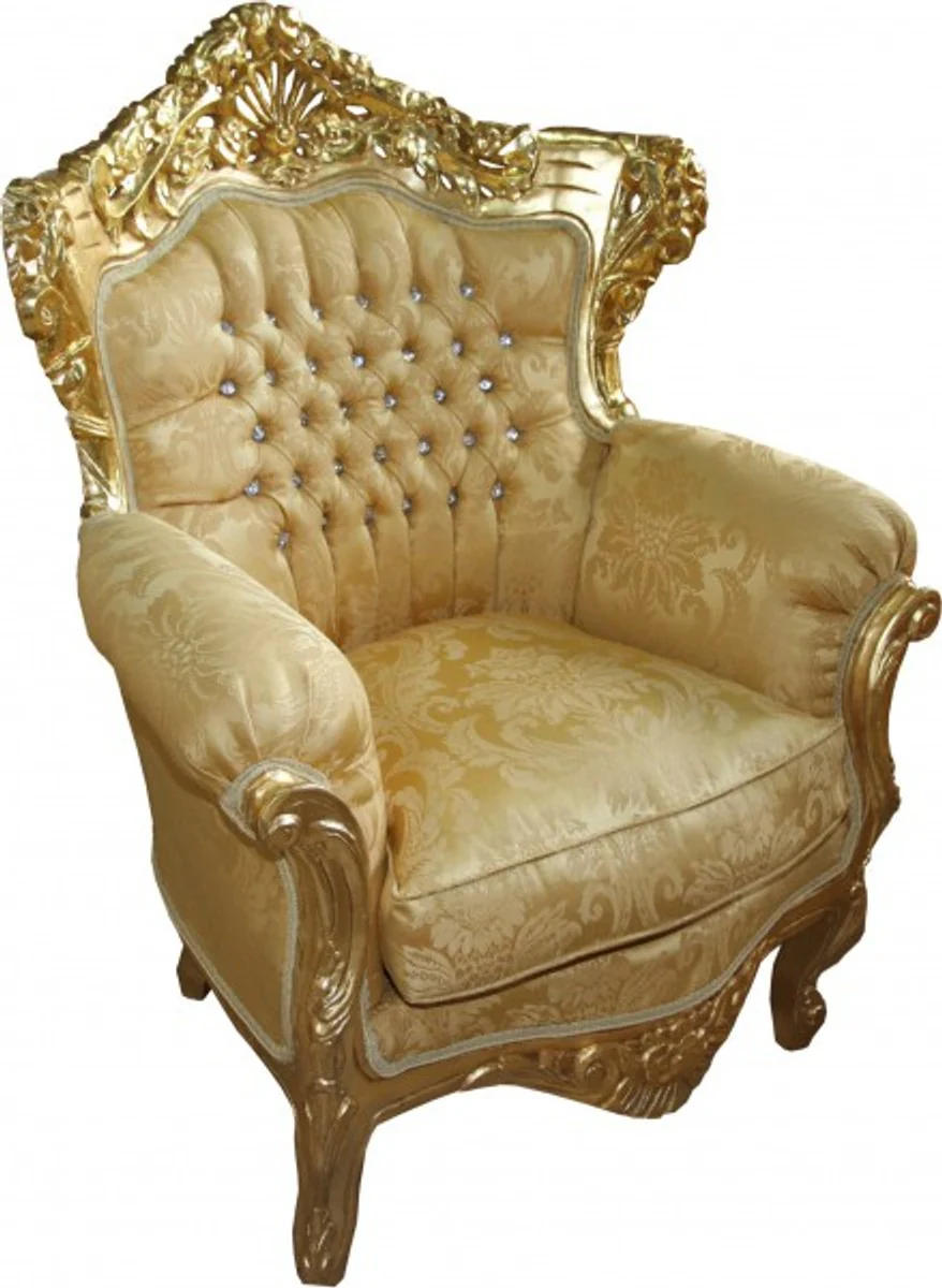 Barock Sessel King Mod 2 Gold/Gold Muster /Gold mit Bling Bling Glitzersteinen - Möbel Antik Stil